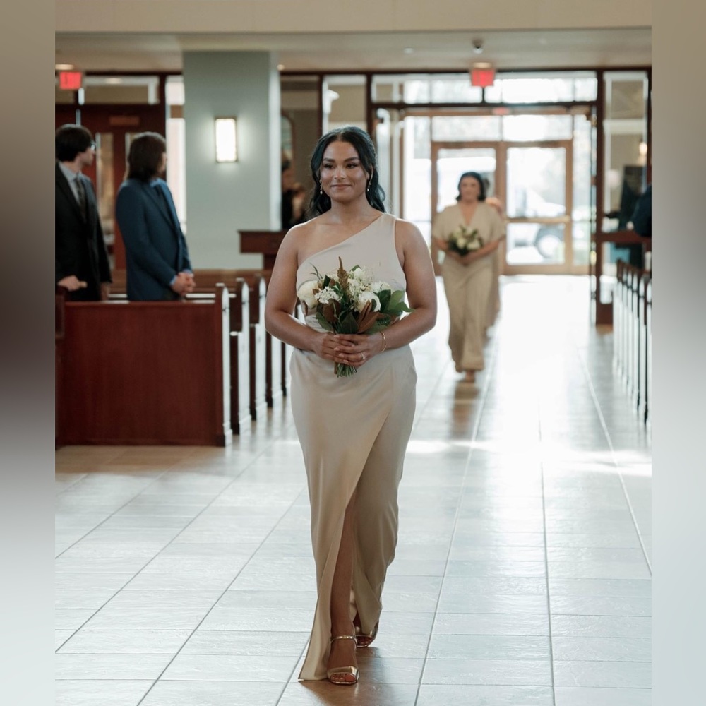 BHLDN Dylan Satin Charmeuse Champagne Bridesmaid Dress